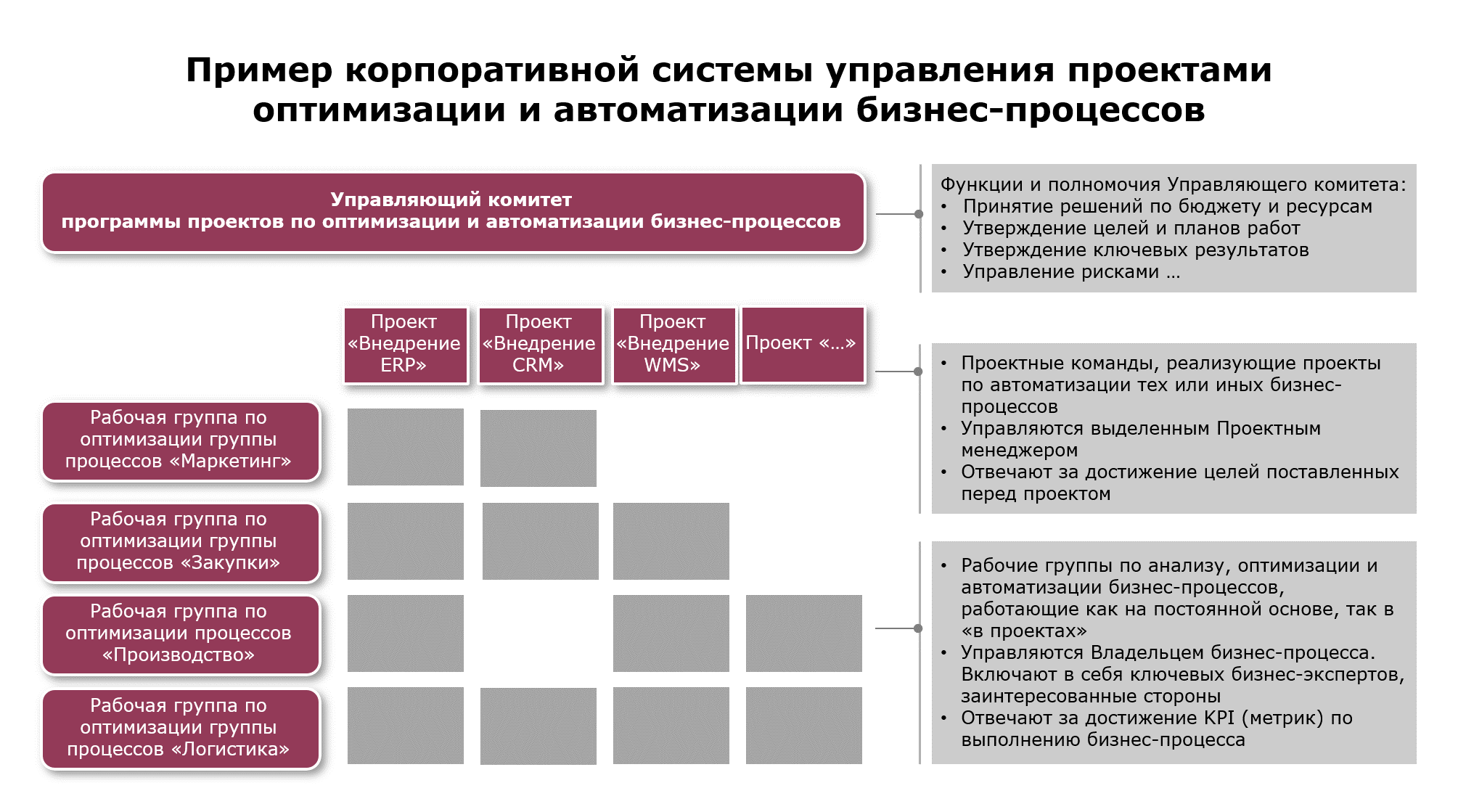 Рисунок 1. Пример единой корпоративной структуры управления программой проектов по оптимизации процессов